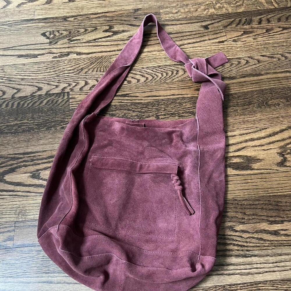 Burgundy suede leather big Free People shoulder bag boho